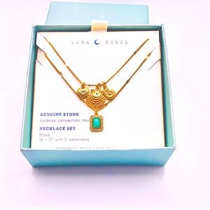 Luna Norte Gold Layered Necklace with Turquoise Stone